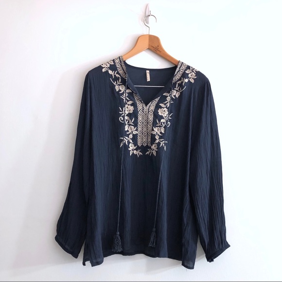 Other - Ire Embroidered Navy Swim Coverup Tunic Top